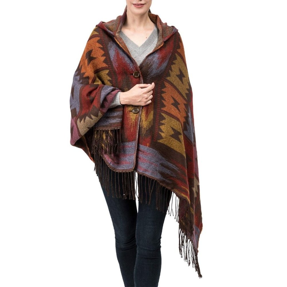 Glitzhome Women's Button Hooded Poncho, OS, NwT M314AFA